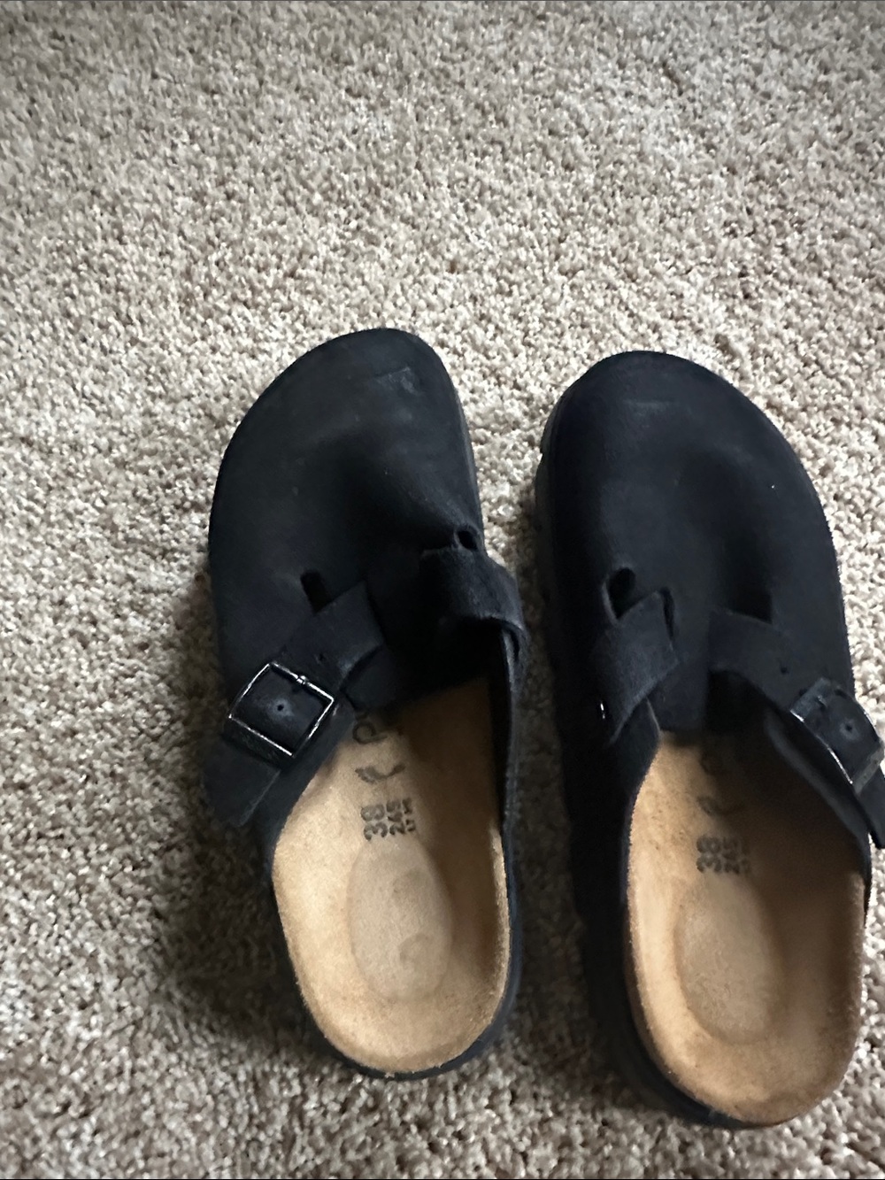 Birkenstock Black Suede Chunky Boston Clogs with Buckle